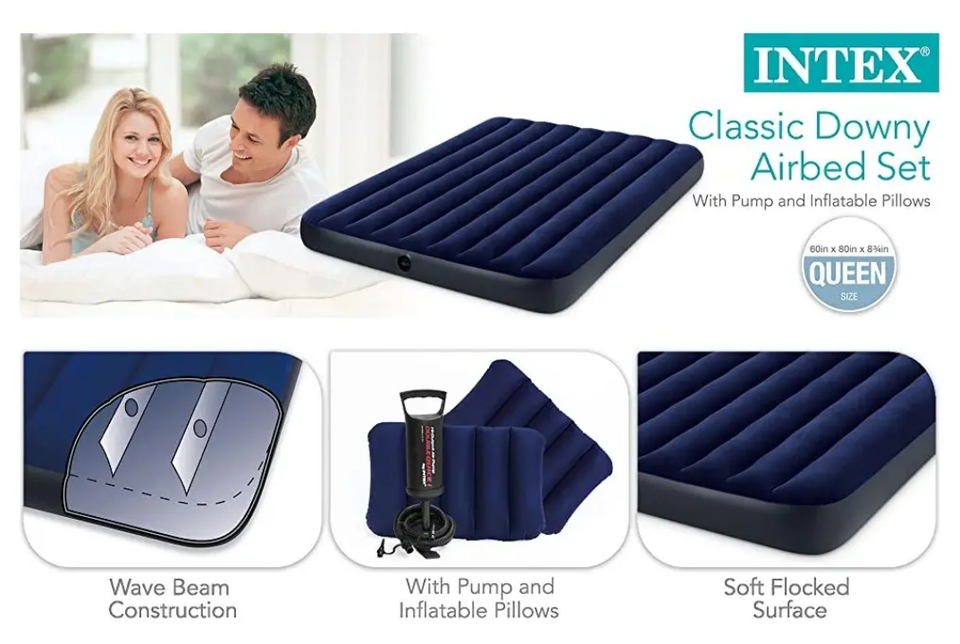 Matelas gonflable 2 places 2 oreillets + pompe manuel